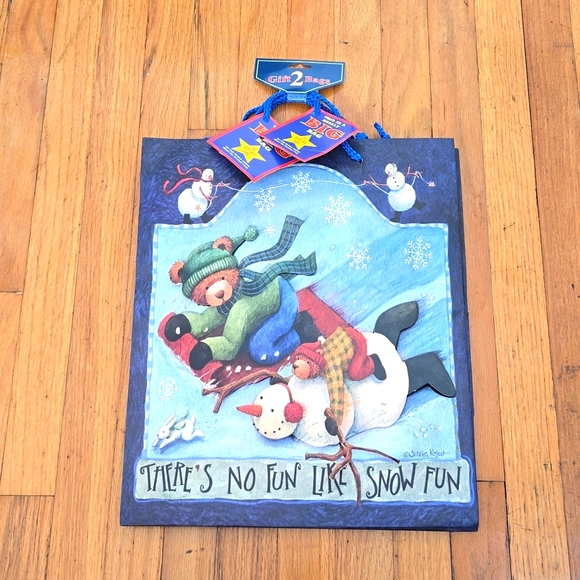 Set of Two Christmas Gift Bags Snowman & Teddy Holiday Gift Bags 15"×12.5" - Picture 1 of 6